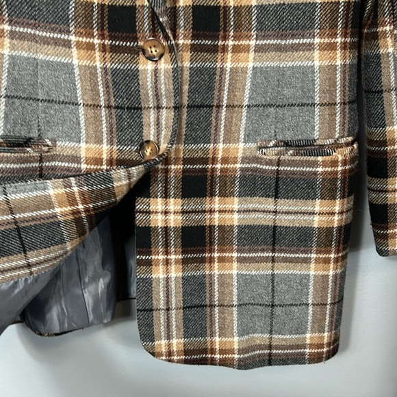 White Stag Brown Gray Plaid Double Button Wool Blazer  size vintage 8 - Picture 17 of 17